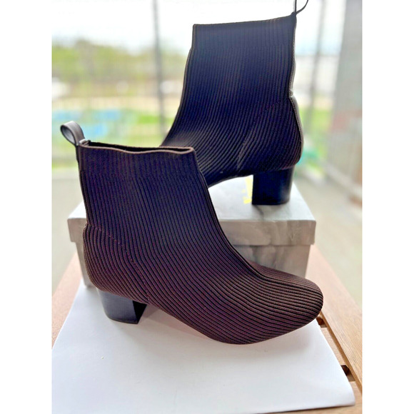 Joie Ribbed Knit Stretchy Neely Block Heel Sock Ankle Boots bootie brown Sz 8 - Picture 3 of 8